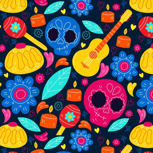 Hand drawn dia de muertos pattern