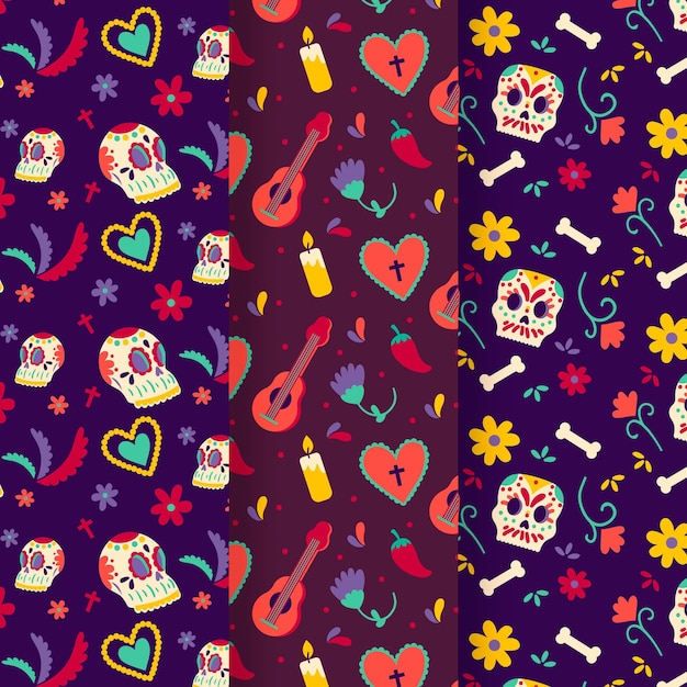 Hand drawn dia de muertos pattern