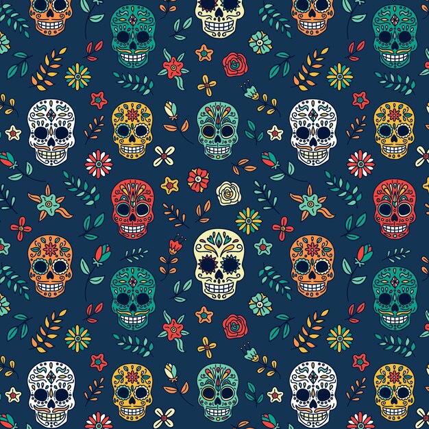 Hand drawn dia de muertos pattern