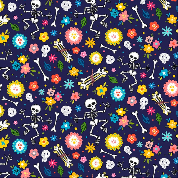 Free vector hand drawn dia de muertos pattern