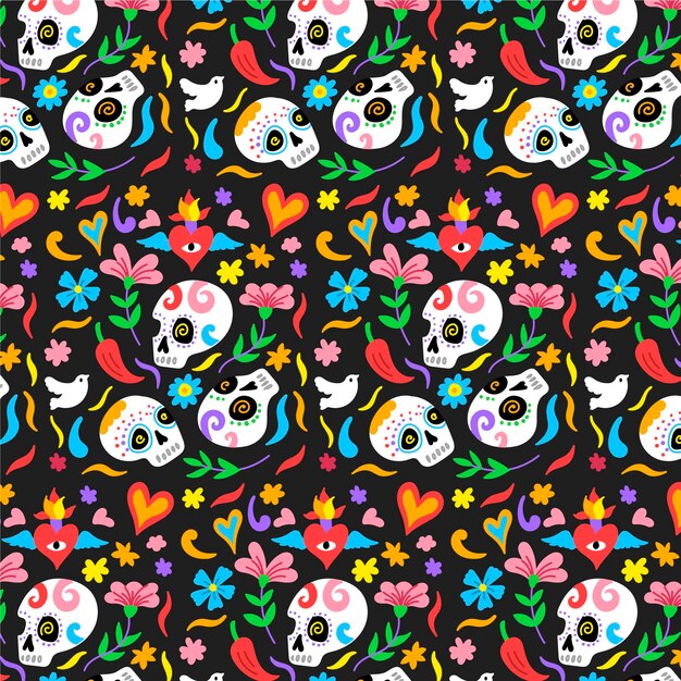 Free vector hand drawn dia de muertos pattern