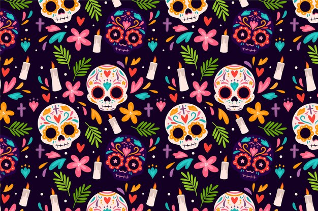 Hand drawn dia de muertos pattern