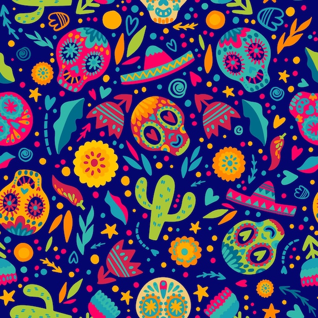 Hand drawn dia de muertos pattern