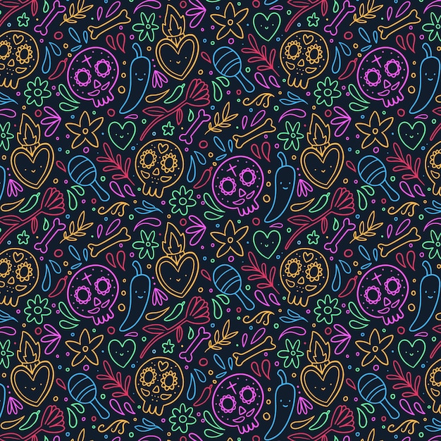 Hand drawn dia de muertos pattern