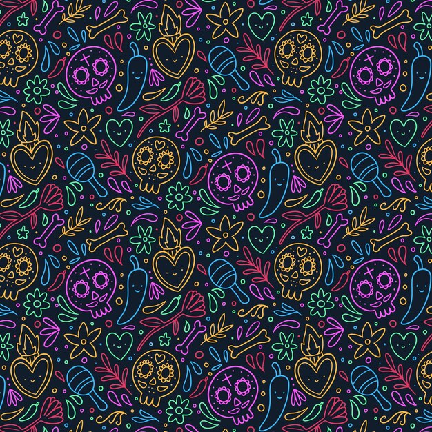 Hand drawn dia de muertos pattern