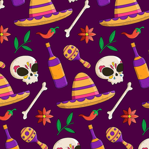 Hand drawn día de muertos pattern