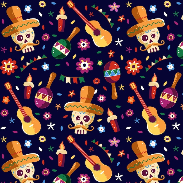 손으로 그린 된 dia de muertos 패턴