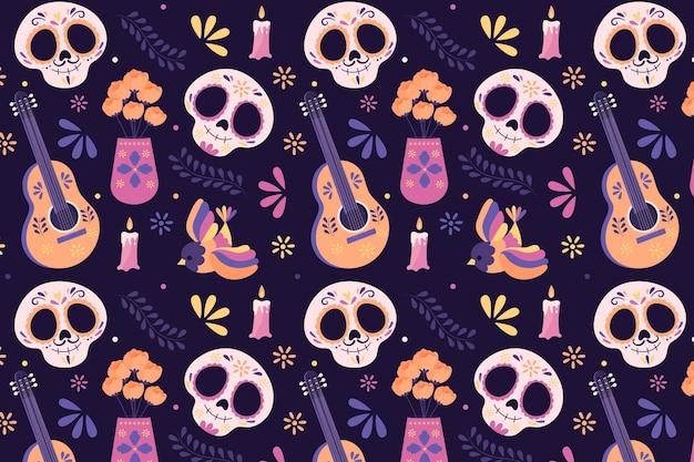 Hand drawn dia de muertos pattern