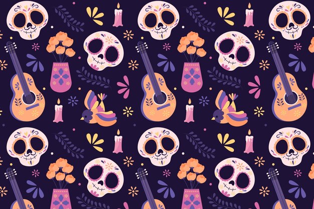 손으로 그린 된 dia de muertos 패턴