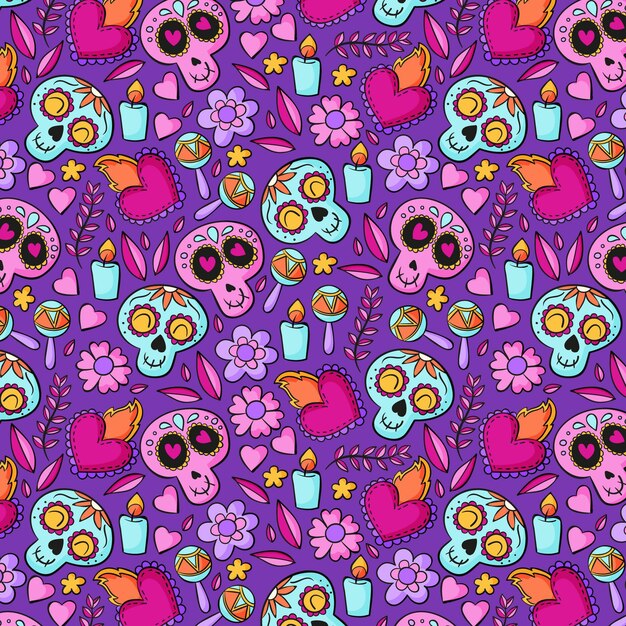 Hand drawn dia de muertos patterns collection