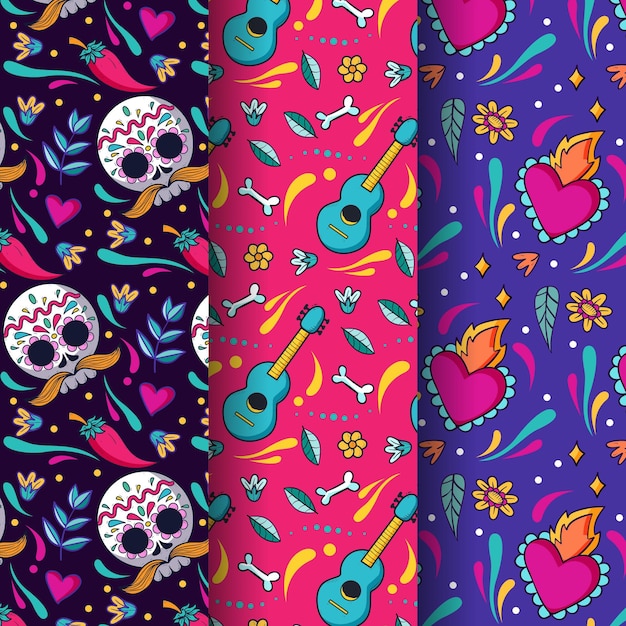 Free vector hand drawn dia de muertos patterns collection