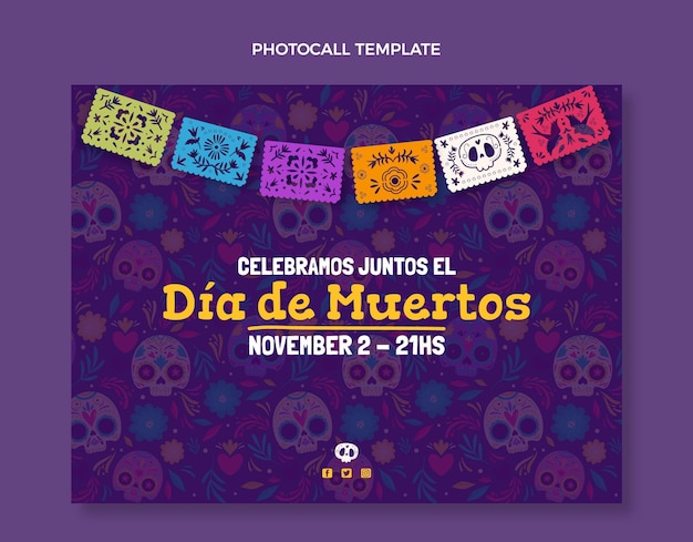 Free vector hand drawn dia de muertos photocall template