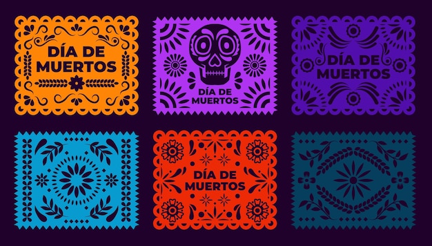 Hand drawn dia de muertos picado papers collection