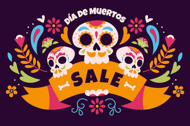 Vettore gratuito fondo di vendita di dia de muertos disegnato a mano