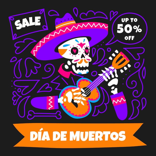 손으로 그린 dia de muertos 판매 배경