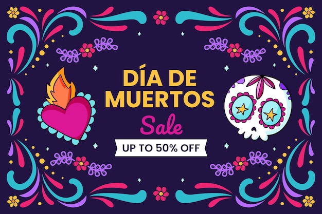 Hand drawn dia de muertos sale background