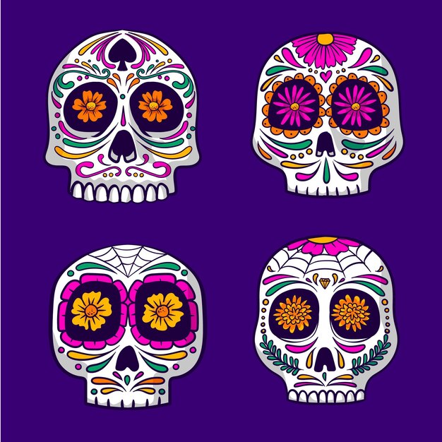 Коллекция рисованной черепов dia de muertos