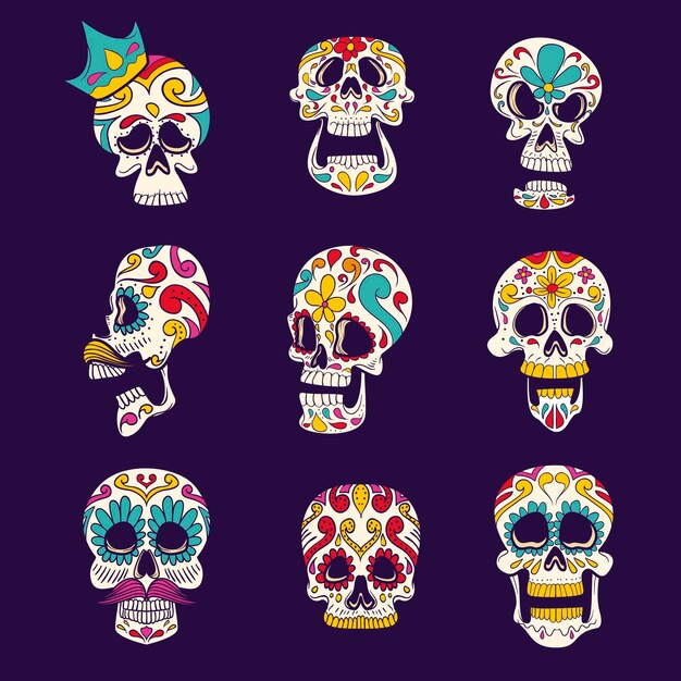 Коллекция рисованной черепов dia de muertos