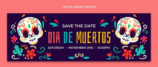 Hand drawn dia de muertos twitter cover template
