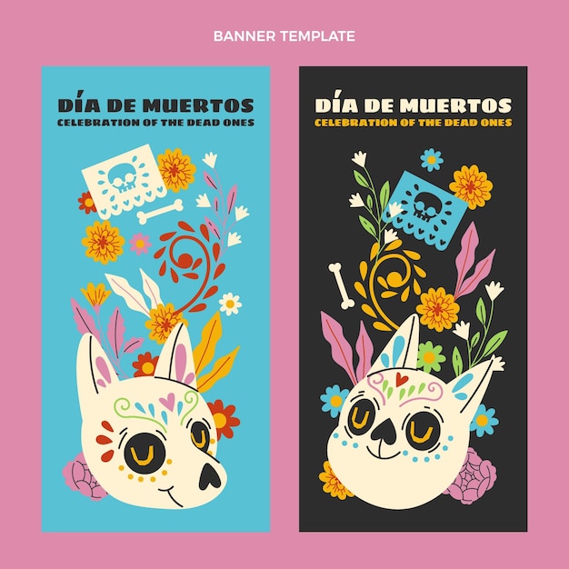 Set di banner verticali dia de muertos disegnati a mano