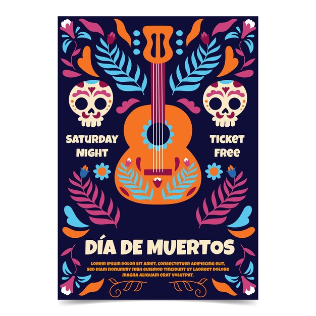 Free vector hand drawn dia de muertos vertical flyer template