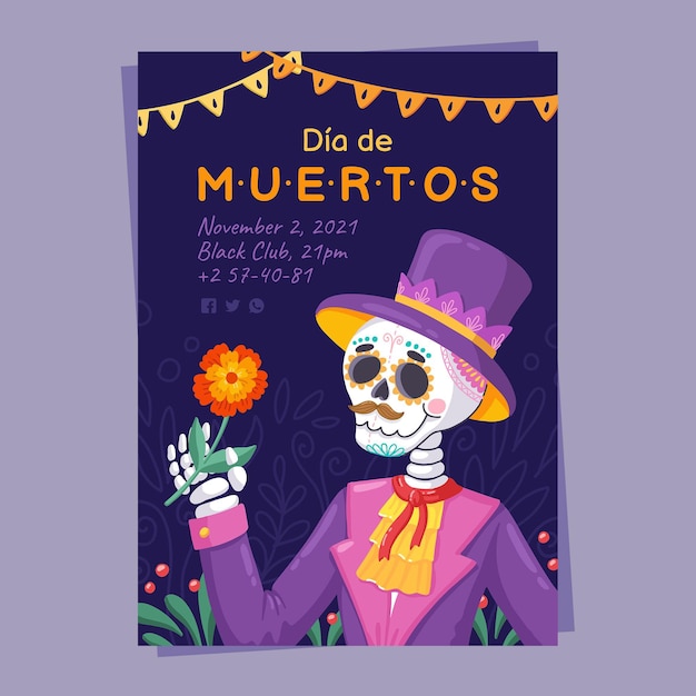 Free vector hand drawn dia de muertos vertical poster template