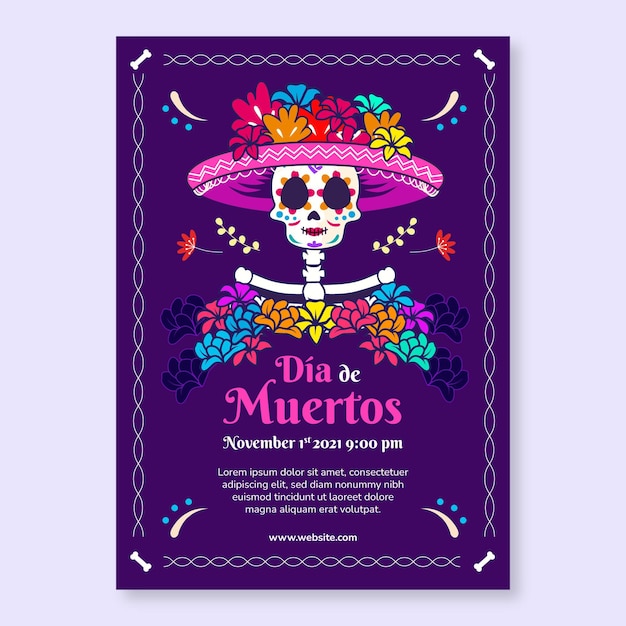 Modello di poster verticale dia de muertos disegnato a mano