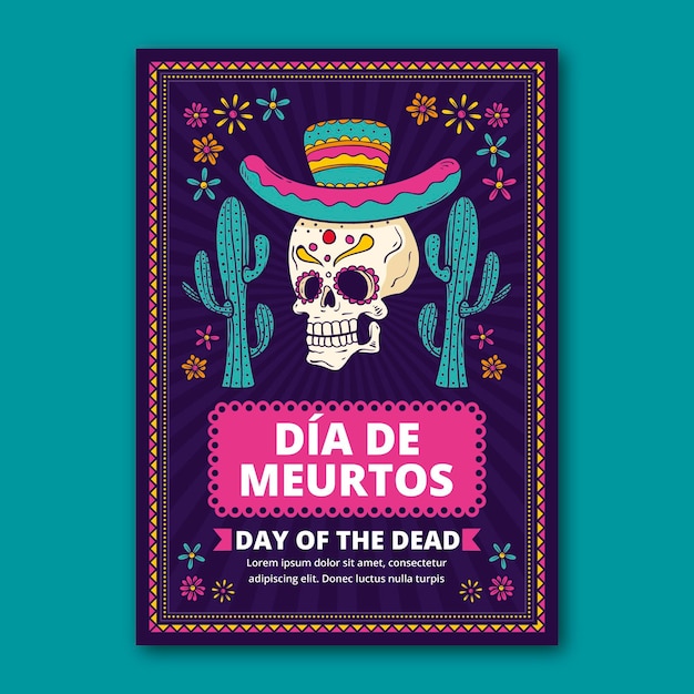 Vettore gratuito modello di poster verticale dia de muertos disegnato a mano