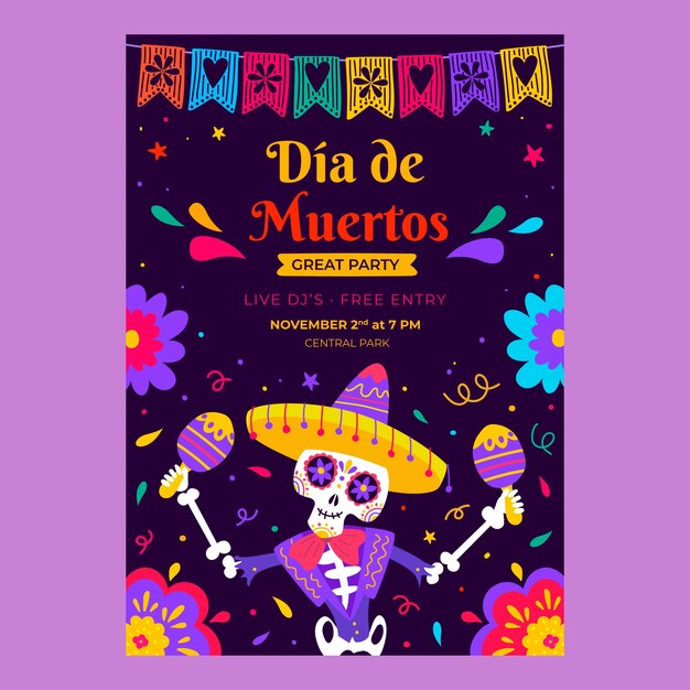 Ручной обращается шаблон вертикального плаката dia de muertos