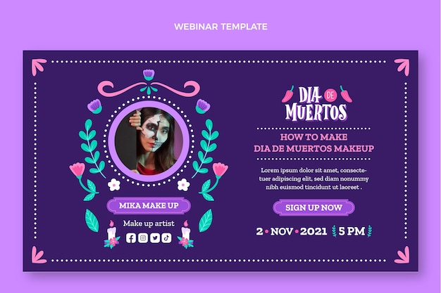 Hand drawn dia de muertos webinar template