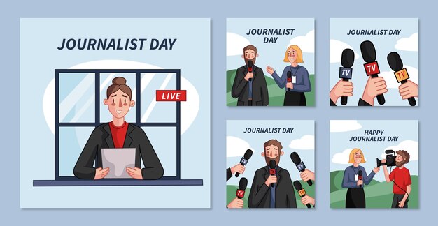 Hand drawn dia del periodista instagram posts collection