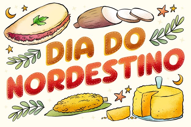 無料ベクター 手描きの dia do nordestino レタリング