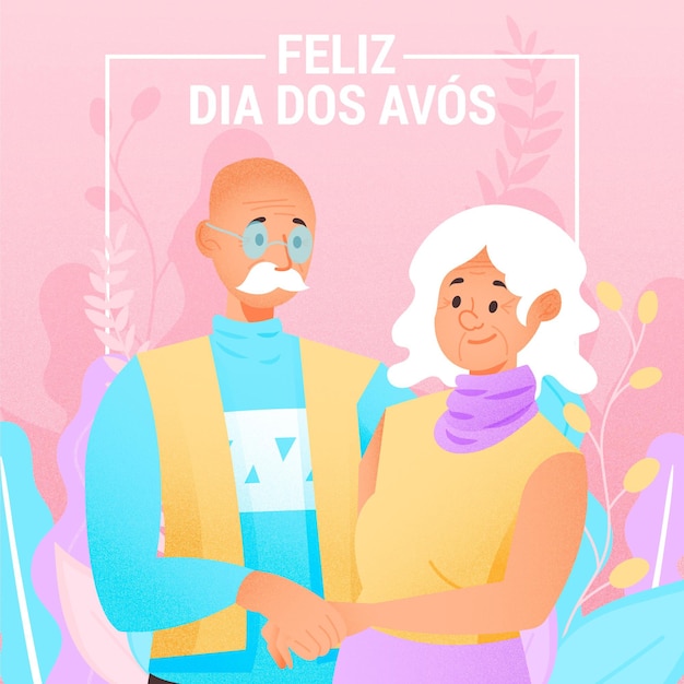 Hand drawn dia dos avós with grandparents