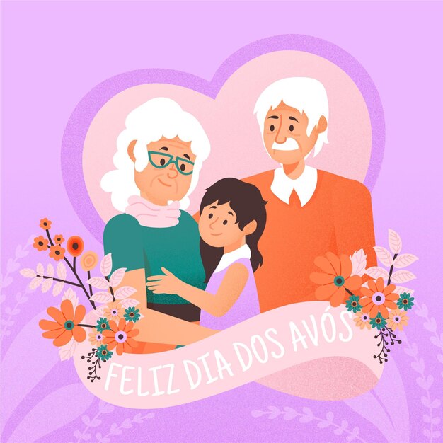 Hand drawn dia dos avós with grandparents