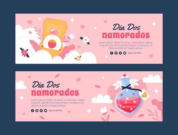 Hand drawn dia dos namorados banner