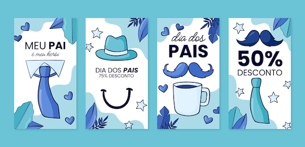 hand drawn dia dos pais instagram stories collection
