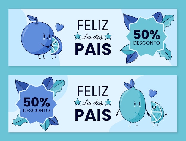 Free vector hand drawn dia dos pais sale horizontal banners set