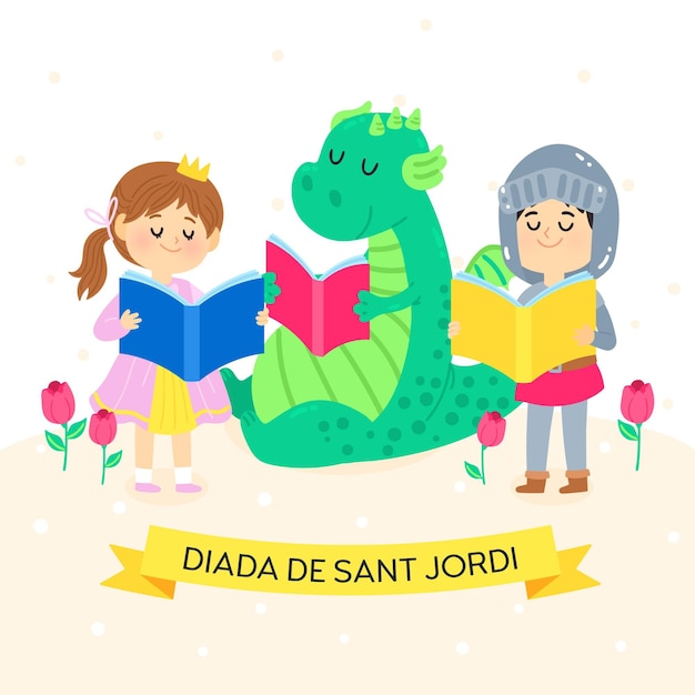 Нарисованная рукой иллюстрация diada de sant jordi