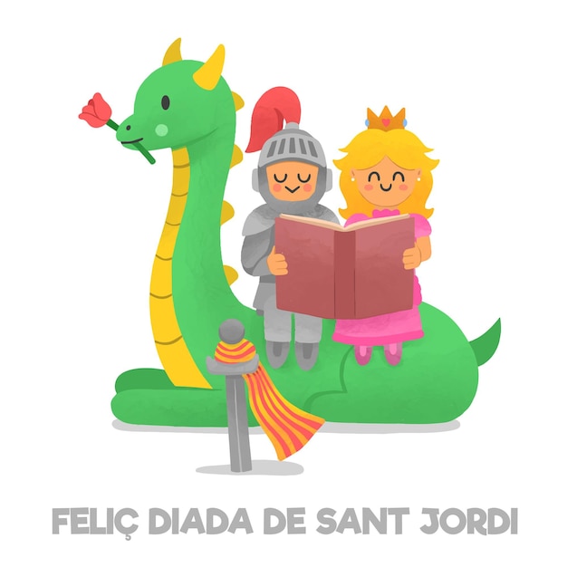 Нарисованная рукой иллюстрация diada de sant jordi