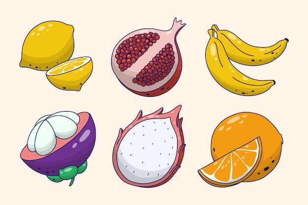 Hand drawn different fruits pack