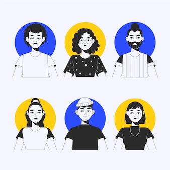 Pacchetto di icone di profilo diverso disegnate a mano