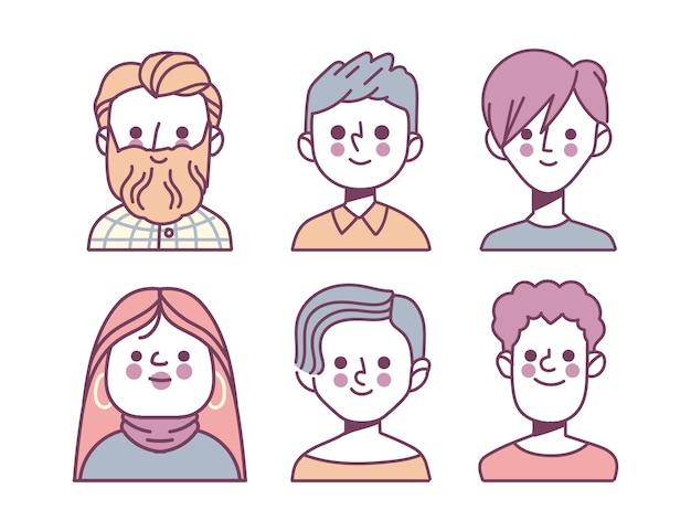 Hand drawn different profile icons set