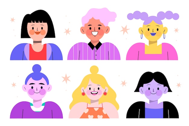 Set di icone di profilo diverso disegnate a mano