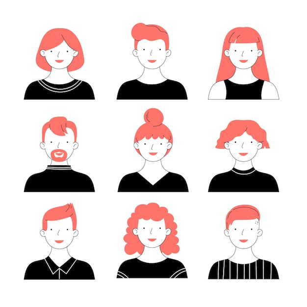 Free vector hand drawn different profile icons set