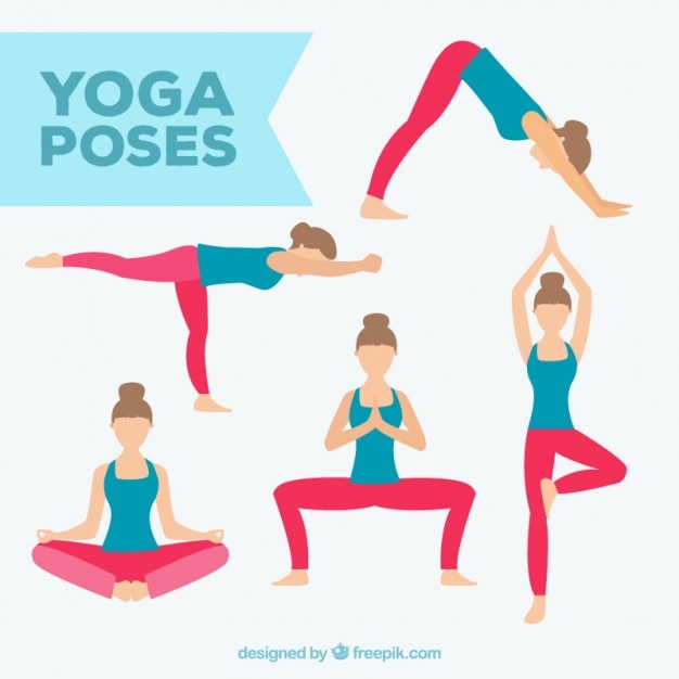 Vettore gratuito disegnati a mano diverse pose yoga