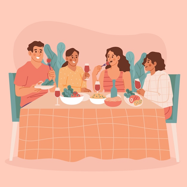 Free vector hand drawn dinner party illustration