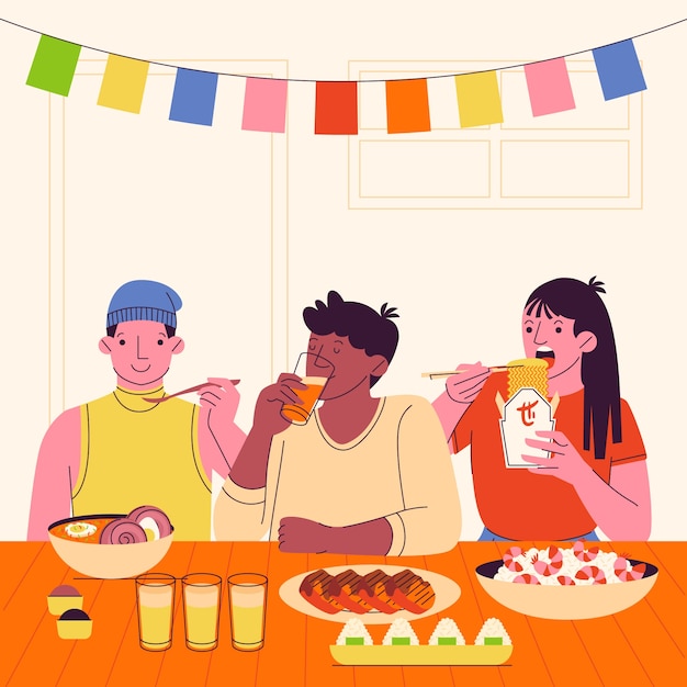 Friends eating pizza Royalty Free Vector Image