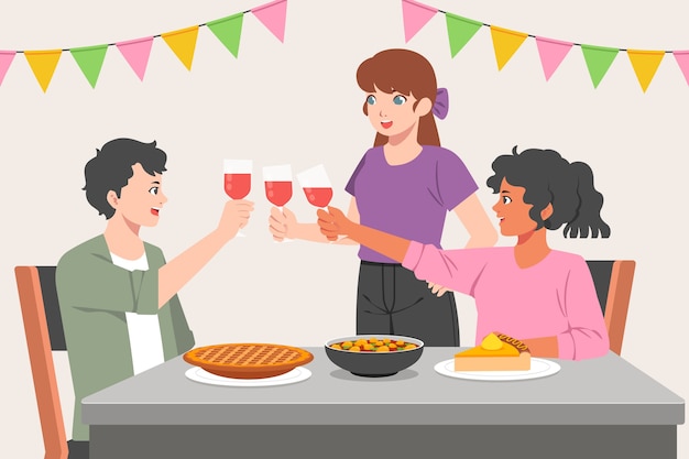 Free vector hand drawn dinner party illustration