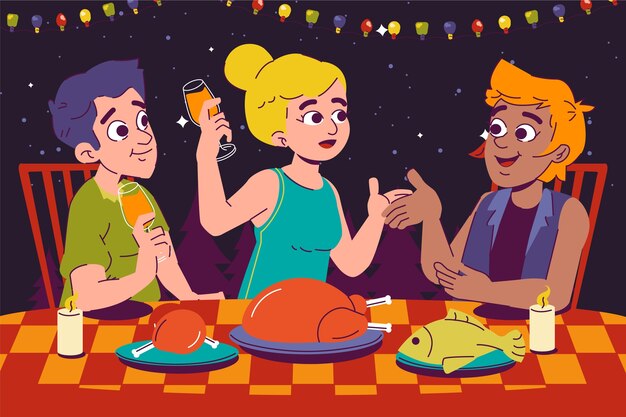 Hand drawn dinner party illustration