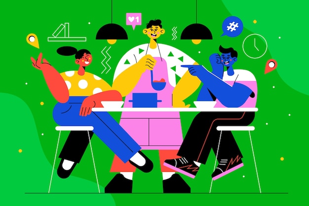 Free Vector hand drawn dinner party illustration